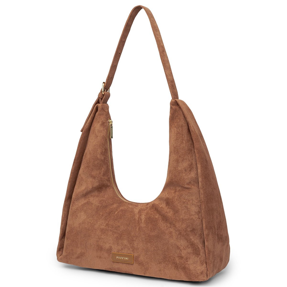 PUCCINI Torebka Damska Mała Ekologiczny Zamsz Hobo Brązowa BK2251034D-2B