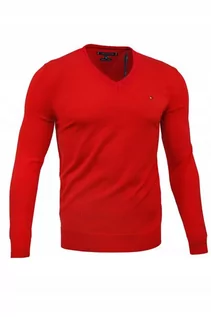 Swetry męskie - ﻿Sweter Męski Tommy Hilfiger V-neck Czerwony XL Okazja - grafika 1