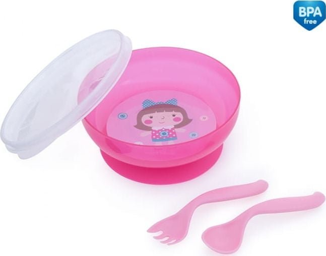 Canpol Miseczka 350 ml z pokrywką i sztućcami Toys róż 21/300 Canpol babies