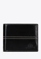 Portfele - Męski portfel ze skóry naturalnej z przeszyciem na środku czarny - miniaturka - grafika 1