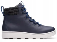 Botki męskie - Clarks Trzewiki męskie Step ExplorHi granatowe skórzane lekkie 45 - miniaturka - grafika 1