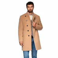 Płaszcze męskie - Męski płaszcz z asymetrycznym zapięciem jasnobrązowy V4 OM-COWC-0141 r. M - miniaturka - grafika 1