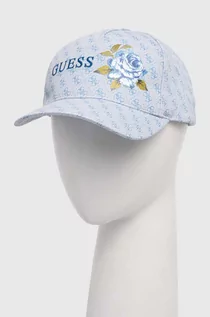 Czapki damskie - Guess czapka z daszkiem bawełniana kolor niebieski wzorzysta - grafika 1