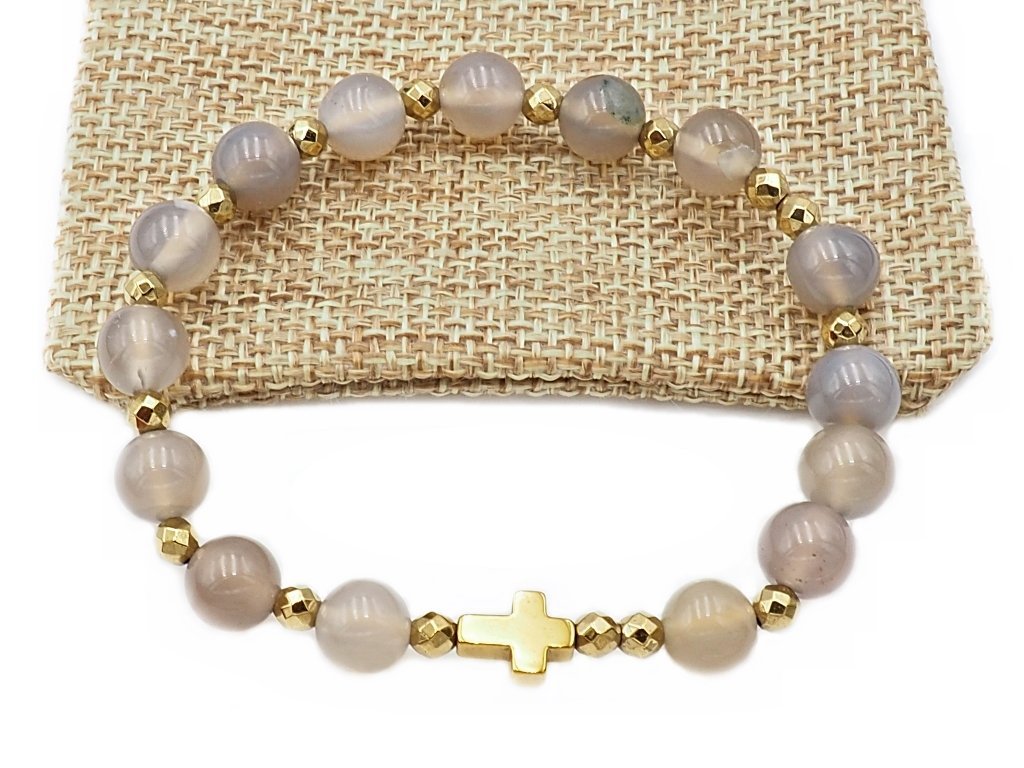 Bransoletka różaniec na rękę agat szary sakwa