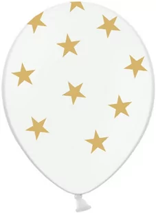 Balony pastelowe białe w złote gwiazdki - 30 cm - 6 szt. - Balony i akcesoria - miniaturka - grafika 1