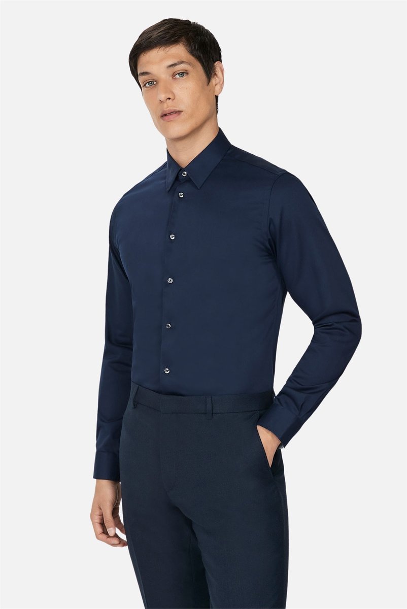 Koszula Męska Find Bawełna Slim Fit Niebieska Slim Tuxedo dł rękaw r.L