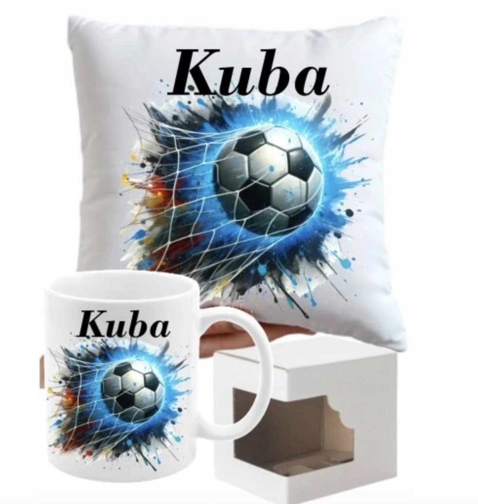 ZESTAW PODUSZKA + KUBEK Prezent PIŁKA NOŻNA FOOTBALL BOISKO + IMIĘ 8