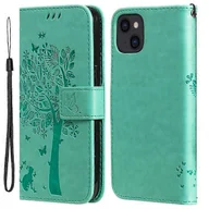Portfele - Kompatybilny z iPhone 15 KT Imprinting Flower Series-3 PU Skórzany futerał na telefon z nadrukiem Portfel z klapką Cover Zielony - miniaturka - grafika 1