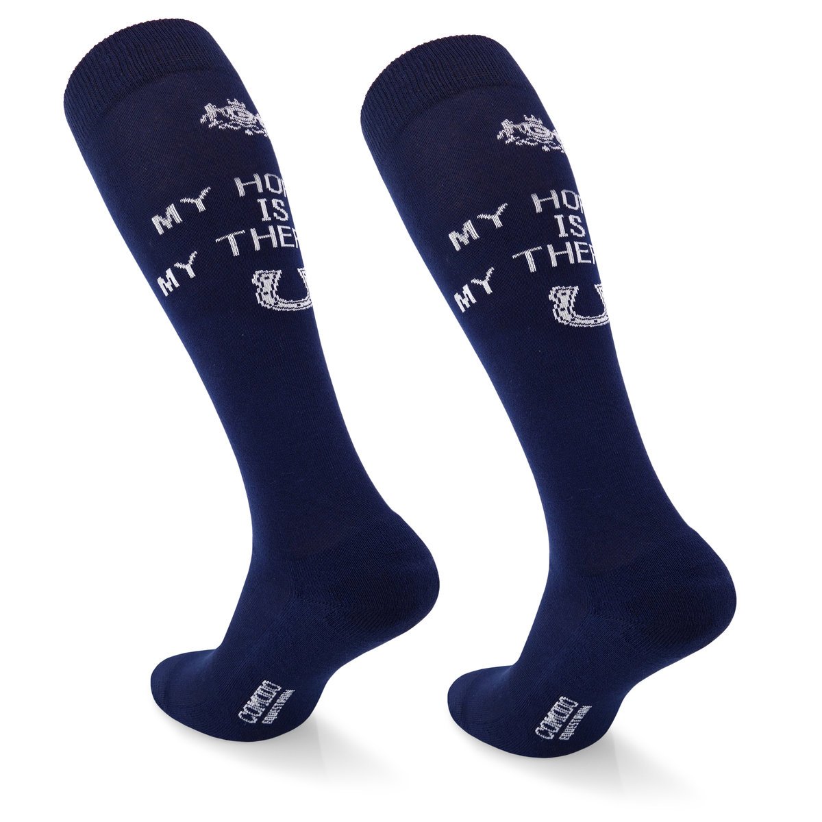 Cienkie podkolanówki jeździeckie COMODO 82% bawełna, , rozm. 35-38, ciemnoniebieskie z nadrukiem My horse is my therapy-16 dla niej