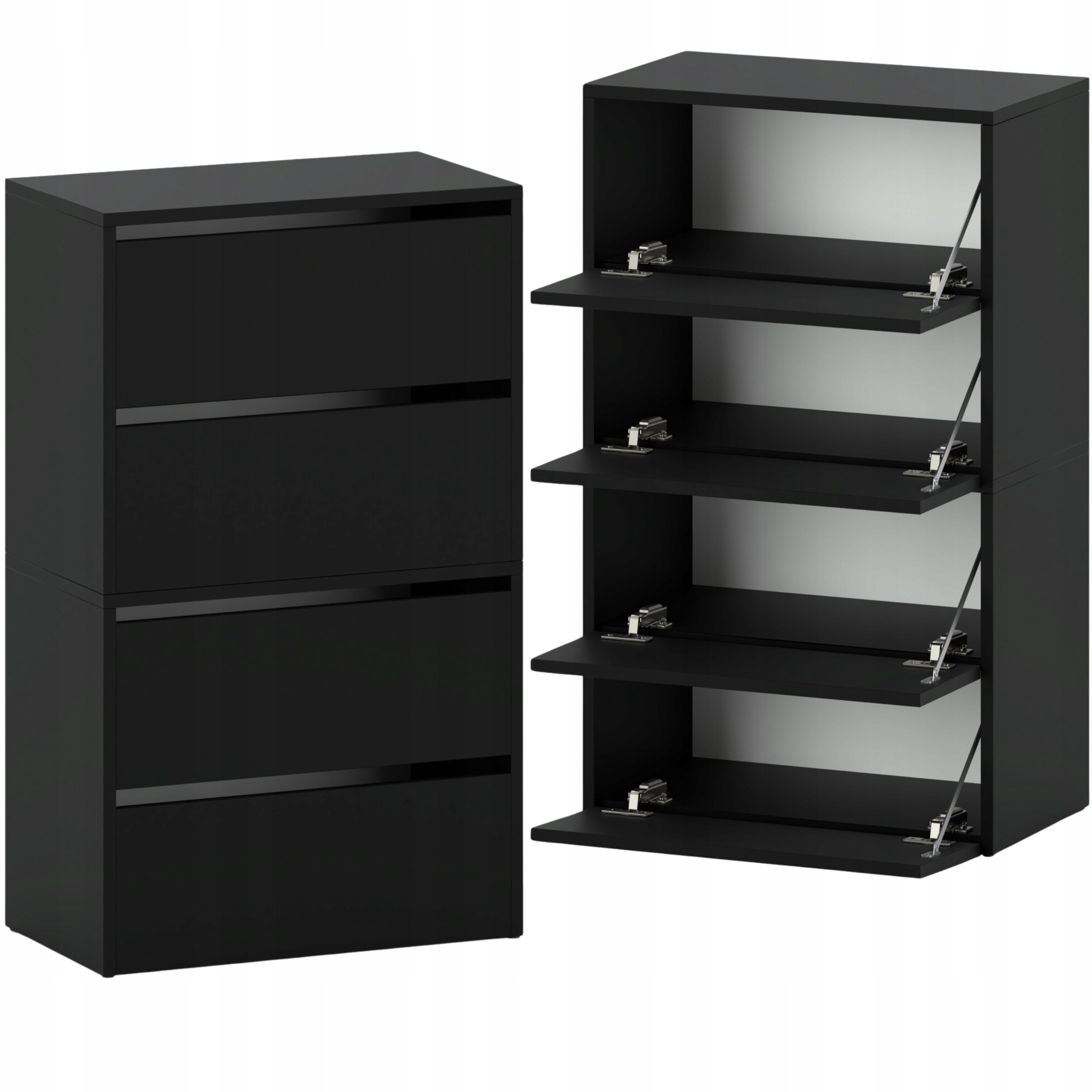 STIV Möbel Szafka na buty Stojak na buty z 4 uchylnymi klapami na ok. 12 par butów 60 x 100 x 36 cm Komoda na buty czarna matowa