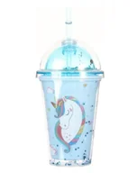 Kubki dla dzieci - Kubek Ze Słomką I Pokrywką 350Ml Niebieski Jednorożec Perfectlife - miniaturka - grafika 1