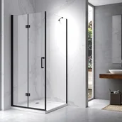 Kabiny prysznicowe - HYDROSAN Kabina prysznicowa kwadratowa narożna 90x90x195 drzwi pojedyncze składane czarna szkło transparentne uniwersalna z powłoką Nano Glass ZES-KZ20C-BL-90 - miniaturka - grafika 1