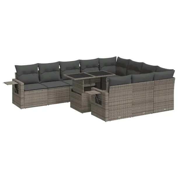 Zestaw wypoczynkowy z rattanu PE szary 55 x 62 x 69 cm, stolik 100 x 55 x 4