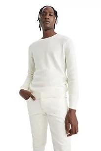 DeFacto Męski sweter z dzianiny z długim rękawem, okrągły dekolt, slim fit dla mężczyzn, topy (ecru, XL), écru, XL - Koszulki męskie - miniaturka - grafika 1
