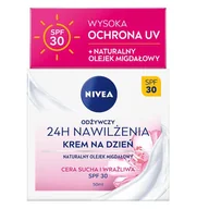 Kremy do twarzy - Nivea 24H Nawilżenia odżywczy krem na dzień cera sucha i wrażliwa SPF30 50ml - miniaturka - grafika 1