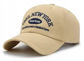 Czapki i chusty sportowe męskie - Czapka z daszkiem bejsbolówka NEW YORK bawełniana BEŻOWA Pako Jeans - miniaturka - grafika 1