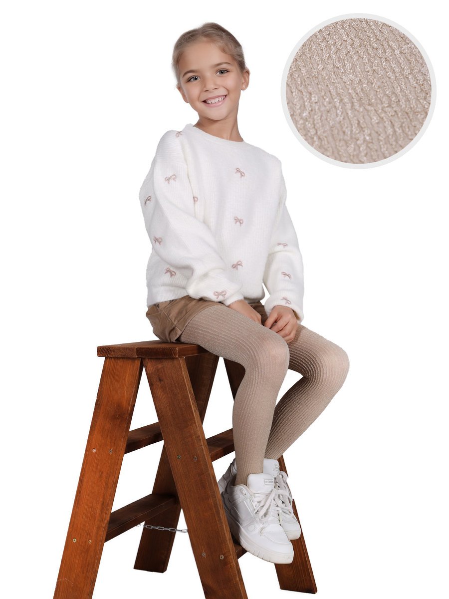 Rajstopy mikrofibra dziewczęce dziecięce 80DEN prążek beżowe 104-110 MYWAY