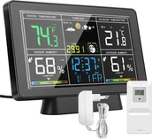 Stacje pogodowe - Inteligentna stacja pogodowa z kolorowym wyświetlaczem, miernikiem temperatury i wilgotności, zegarem pogodowym z wyświetlaczem faz księżyca, wyświetlaczem ciśnienia atmosferycznego, funkcją automatycznej kalibracji czasu radiowego (WWVB DCF MSF, z funkcją DST) - miniaturka - grafika 1