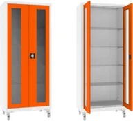 Meble i wyposażenie gabinetów medycznych - XSML.112.9010.2004 mobilna szafa lekarska 2-skrzydłowa 1-komorowa biało-pomarańczowa na kołach - miniaturka - grafika 1