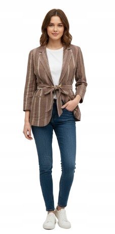 Noa Noa Marynarka Len Wiskoza Paski Wiązanie Długi Rękaw 38 K1A