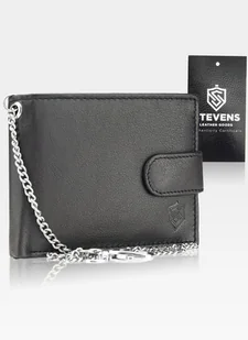 Portfel Męski STEVENS Skórzany Czarny z łańcuchem - Portfele - miniaturka - grafika 1