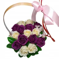 Sztuczne kwiaty - PIĘKNY Bukiet kosz kompozycja kwiatami różami mydlanymi na PREZNT UPOMINEK - miniaturka - grafika 1