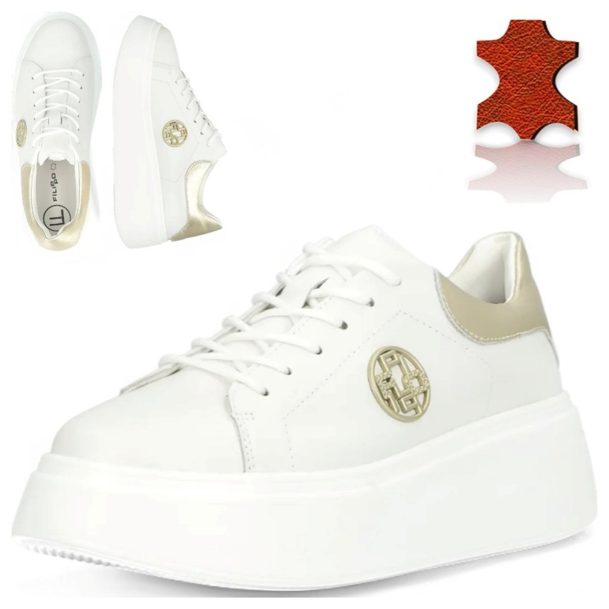 Półbuty Damskie Skórzane Białe FILIPPO Sneakersy Sportowe Półbuty Skórzane 37 Damskie Sneakersy na Platformie Wygodne Filippo DP6058/25 WHITE