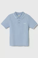 Koszulki dla chłopców - BOSS polo bawełniane dziecięce kolor niebieski gładki - Boss - miniaturka - grafika 1