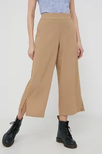 Spodnie damskie - Vila spodnie damskie kolor brązowy szerokie high waist - grafika 1