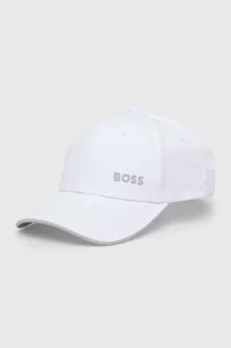 Czapki męskie - Boss Green czapka z daszkiem bawełniana kolor biały gładka - grafika 1