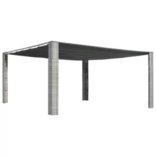 vidaXL Altana z suwanym dachem, polirattan, 400x400x200 cm, szara - Altany ogrodowe - miniaturka - grafika 1