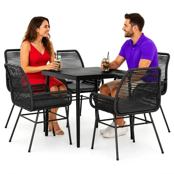 Zestaw Mebli Ogrodowych Rattan PE i Stal, Stół 80x80x74 cm, Krzesła 57x60x8