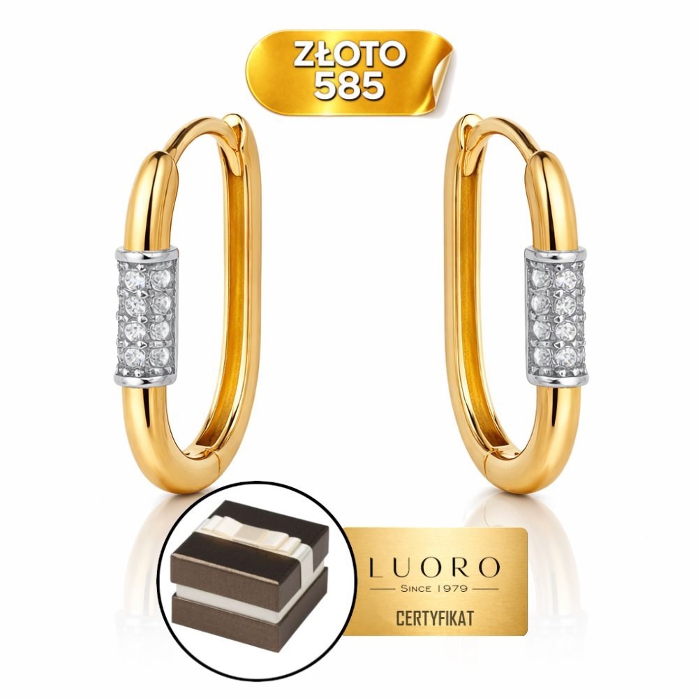 KOLCZYKI ZŁOTE 585 14K CYRKONIA 16X12 MM ANGIELSKIE ZAPIĘCIE ELEGANCKIE