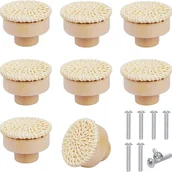 Zawiasy, okucia i inne akcesoria - Osiem gałek meblowych z rattanu, okrągłe drewniane gałki do szuflad i drewniane klamki do drzwi meblowych, w zestawie śrubokręt. Pasuje do: - miniaturka - grafika 1