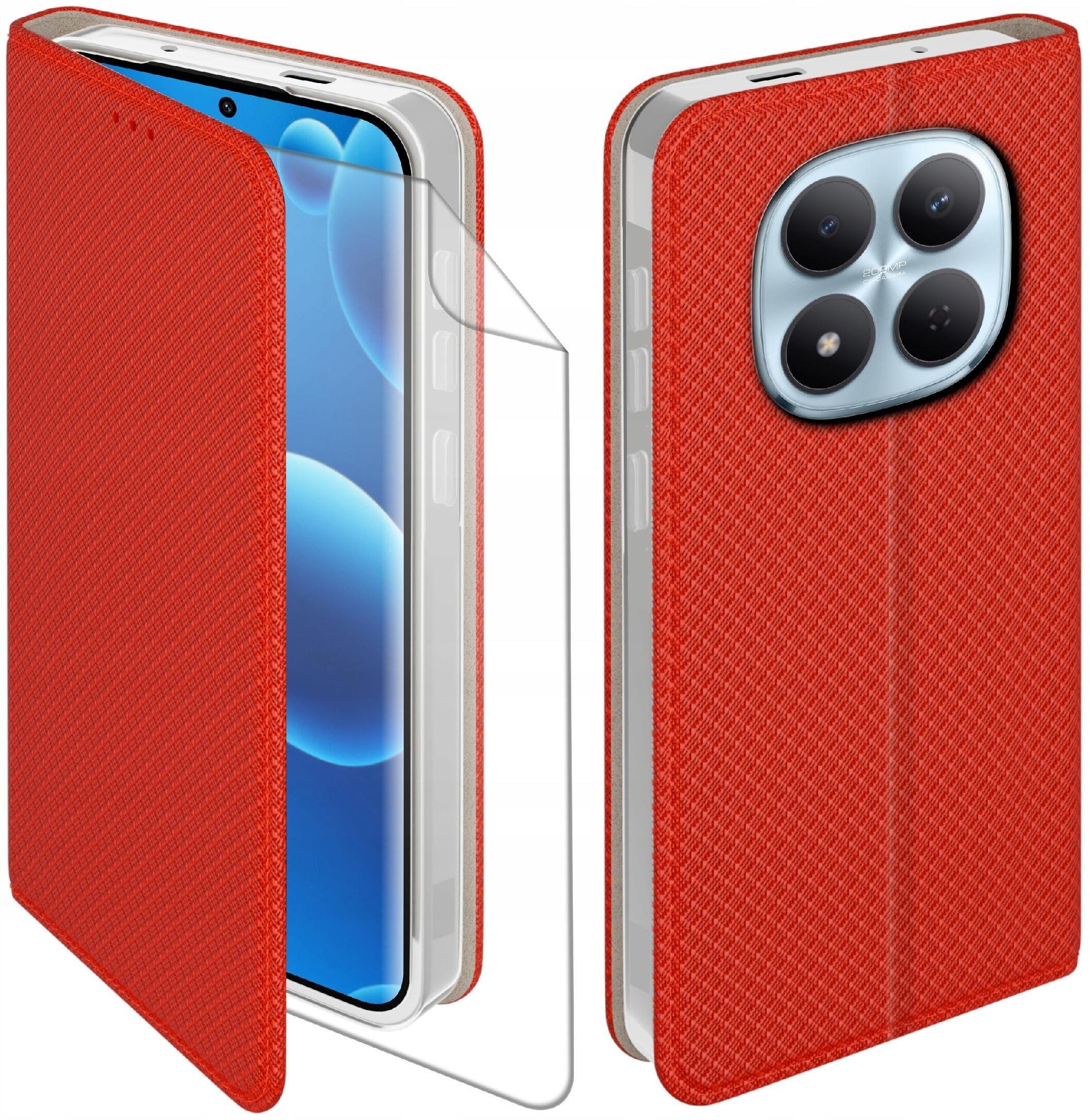 Etui z klapką do Xiaomi Redmi Note 15 5G Zamykane Czerwone Futerał + Folia