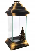 Lampiony i znicze - Kapliczka Znicz Szklany Choinka Bożonarodzeniowy Lampion Złoty Z Choinką - miniaturka - grafika 1