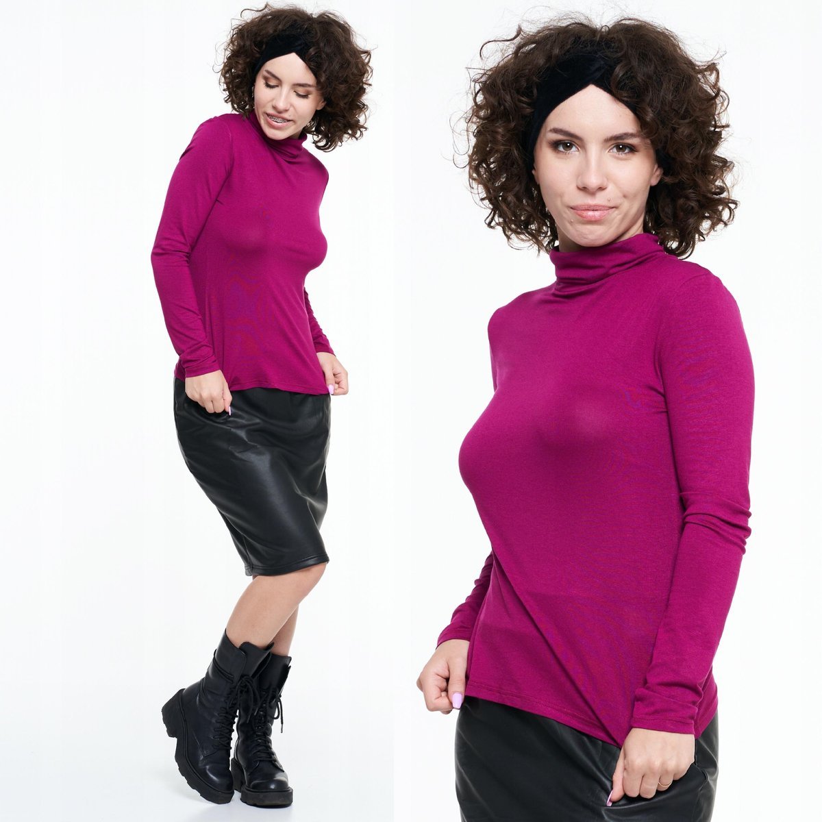 BLUZKA DAMSKA NA DŁUGI RĘKAW GOLF GŁADKI MORAJ S PURPLE