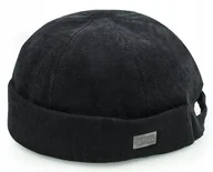 Czapki i chusty sportowe męskie - Czapka dokerka bez daszka sztruksowa czarna - miniaturka - grafika 1