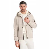 Kurtki męskie - Funkcjonalna męska kurtka przejściowa z kapturem beżowa V3 OM-JANP-0225 L - miniaturka - grafika 1