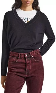Swetry damskie - Pepe Jeans Damski sweter Donna z dekoltem w serek, czarny (czarny), XL - grafika 1