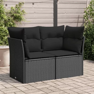 Sofa ogrodowa z poduszkami, 2-osobowa, czarna, polirattan Lumarko! - Sofy ogrodowe - miniaturka - grafika 1