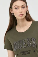 Koszulki sportowe damskie - Guess t-shirt bawełniany kolor zielony - miniaturka - grafika 1