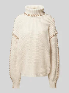 Sweter z dzianiny o luźnym kroju z bufiastymi rękawami model ‘NEWCREAM’ - Swetry damskie - miniaturka - grafika 1