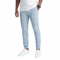 Dresy męskie - Spodnie męskie dresowe z dzianiny jasnoniebieskie V4 OM-PASK-0211 XL - miniaturka - grafika 1