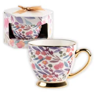 Filiżanki - Porcelanowa filiżanka w kwiaty ze złotym uchem w opakowaniu prezentowym 440 ml - miniaturka - grafika 1