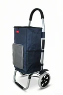 Torby i wózki na zakupy - Wózek na zakupy granatowo-szary zamykany na suwak pojemny duże kółka kieszeń chłodząca - miniaturka - grafika 1