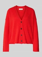 Swetry damskie - Kurtka z dzianiny o kroju oversized z czystej żywej wełny - miniaturka - grafika 1