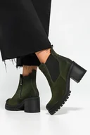 Botki damskie - Zielone botki skórzane damskie na szerokim klocku z gumą PRODUKT POLSKI Casu 60497-38 - miniaturka - grafika 1