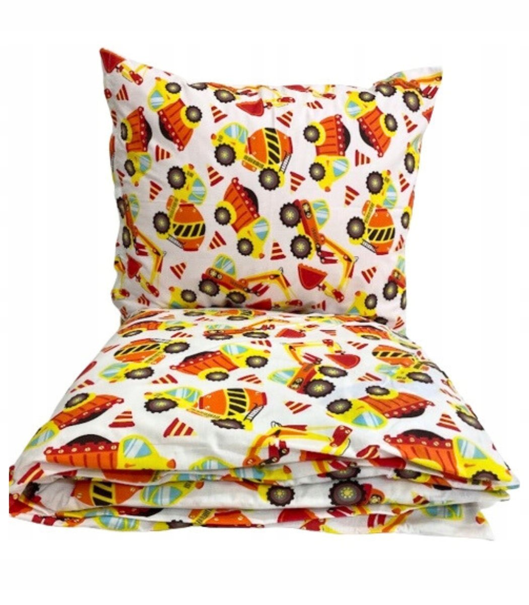 POŚCIEL DZIECIĘCA 100x135 DO ŁÓŻECZKA DLA CHŁOPCA KOPARKI 100% BAWEŁNA