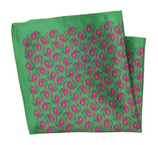Poszetka Męska ALTIES, Zielono-Różowa Wzór Paisley, Łezki, Męska, Elegancka - Alties - Apaszki i szaliki męskie - miniaturka - grafika 1